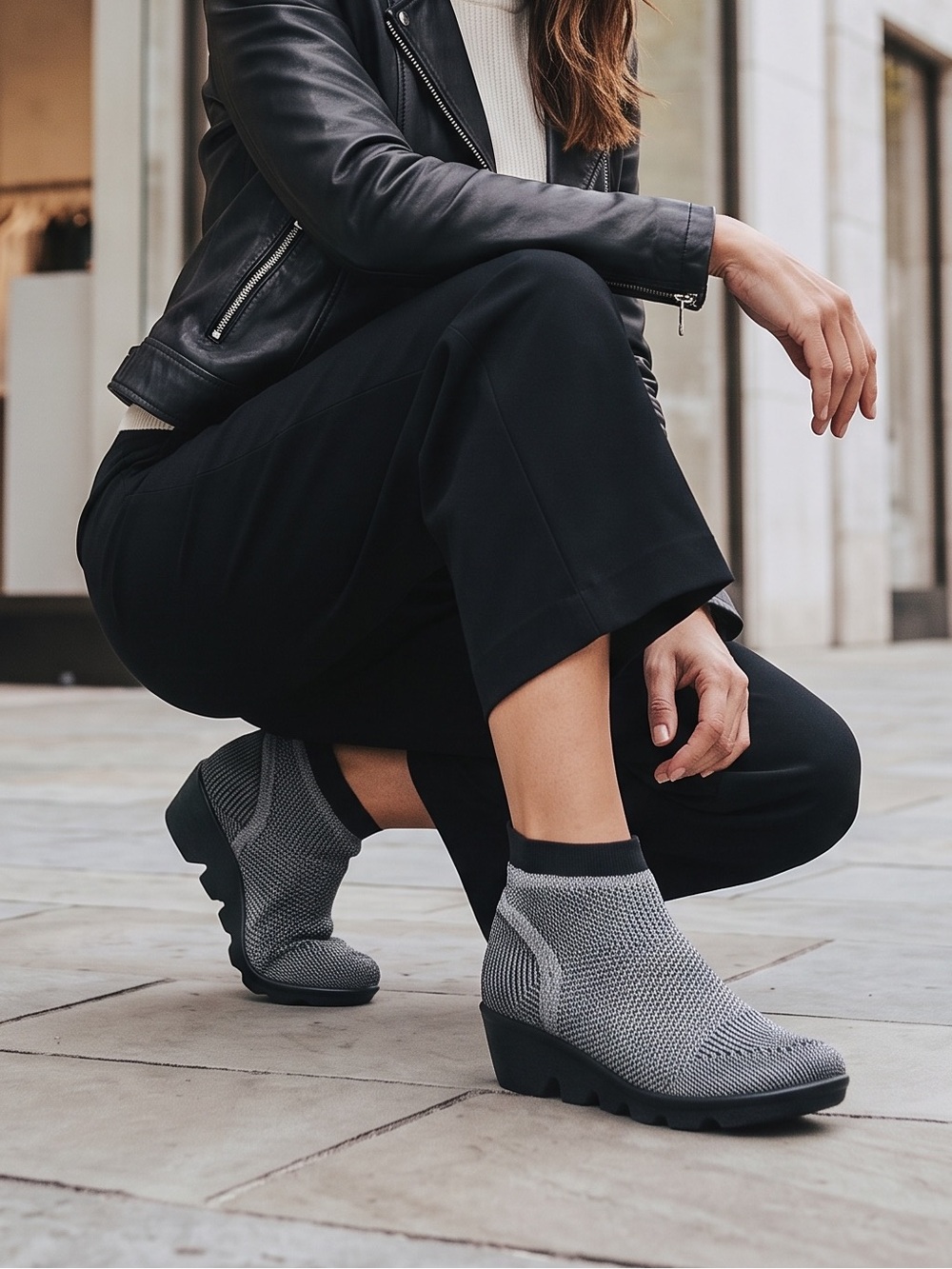 Gunmetal Gray Metallic Stretch Knit Wedge Ankle Bootie Bernie Mev Camryn New